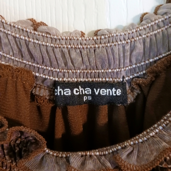 Cha Cha Vente Boho top Sheer sleeves Snake print Ruched hemline sz PS  Office - Picture 4 of 6